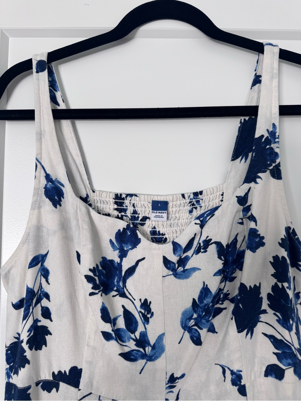 💙 Old Navy Blue Floral White Linen Maxi Dress Size L - Picture 3 of 5